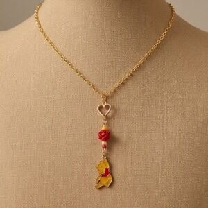 Handmade Winnie the Pooh Necklace Gold Tone Y-shape Stainless Steel #Disney
